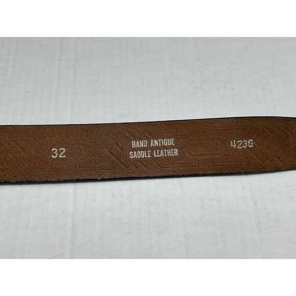 Western Saddle Leather Belt 32 Hand Painted Tooled Embossed Aztec Brass Buckle - Picture 8 of 14
